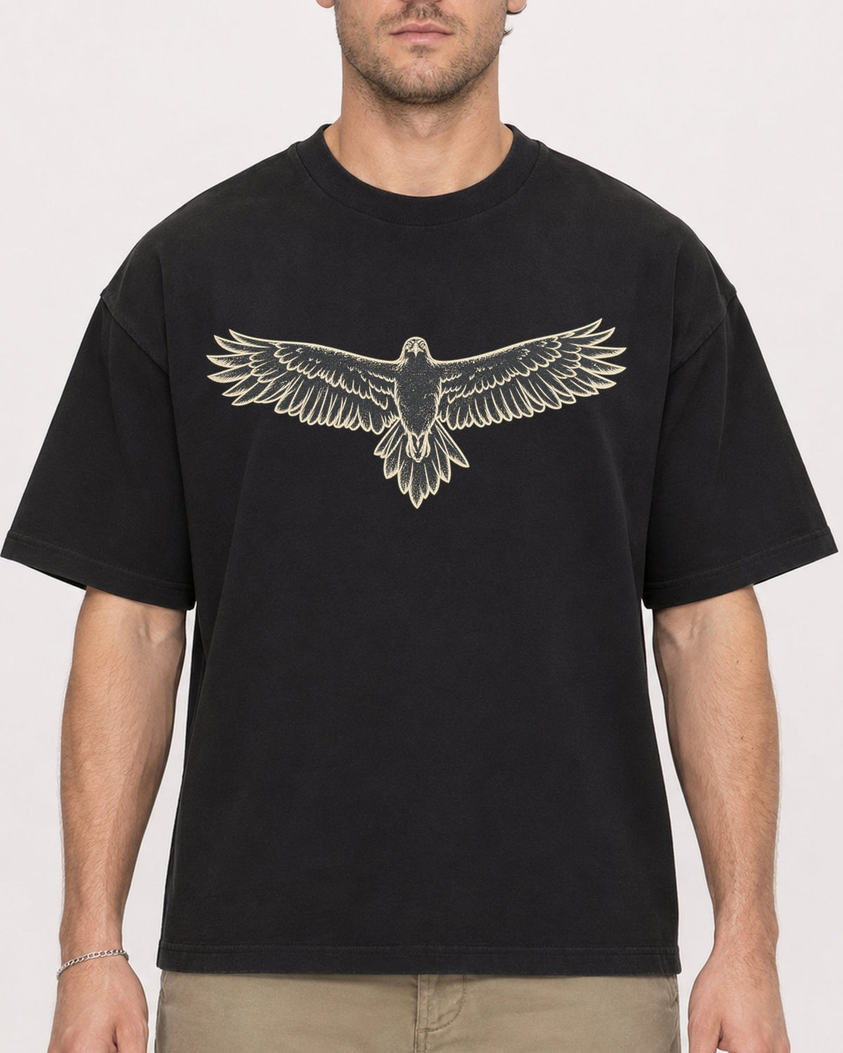 Mockup Boxy Heavyweight Tee Black male close-up 08