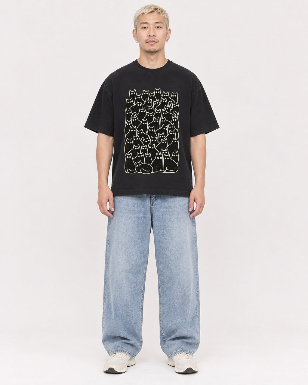 Mockup Boxy Heavyweight Tee Black male full-body 33