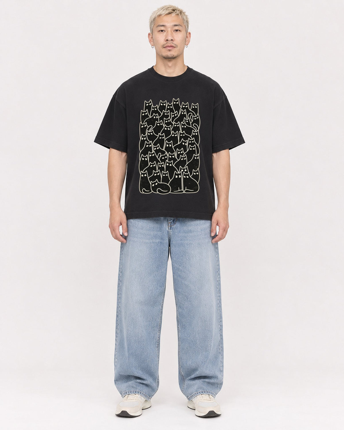 Mockup Boxy Heavyweight Tee Black male full-body 33