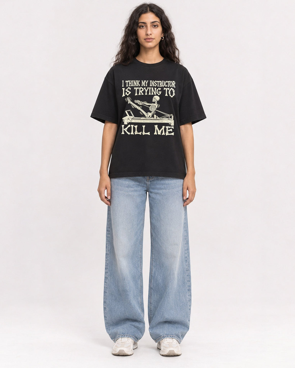 Mockup Boxy Heavyweight Tee Black female full-body 07