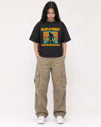 Mockup Boxy Heavyweight Tee Black female full-body 46