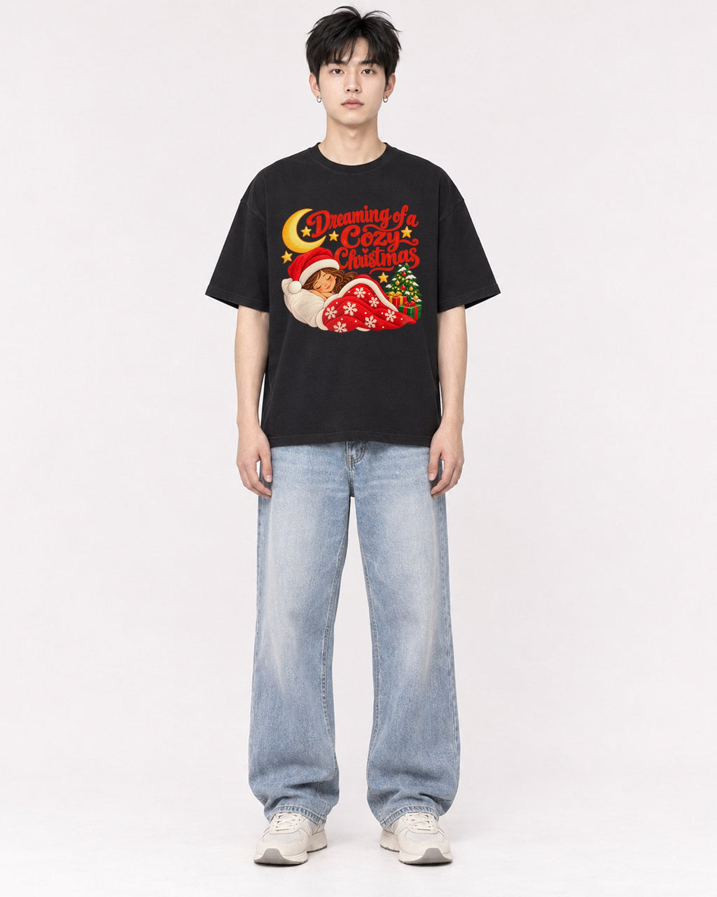 Mockup Boxy Heavyweight Tee Black male full-body 01