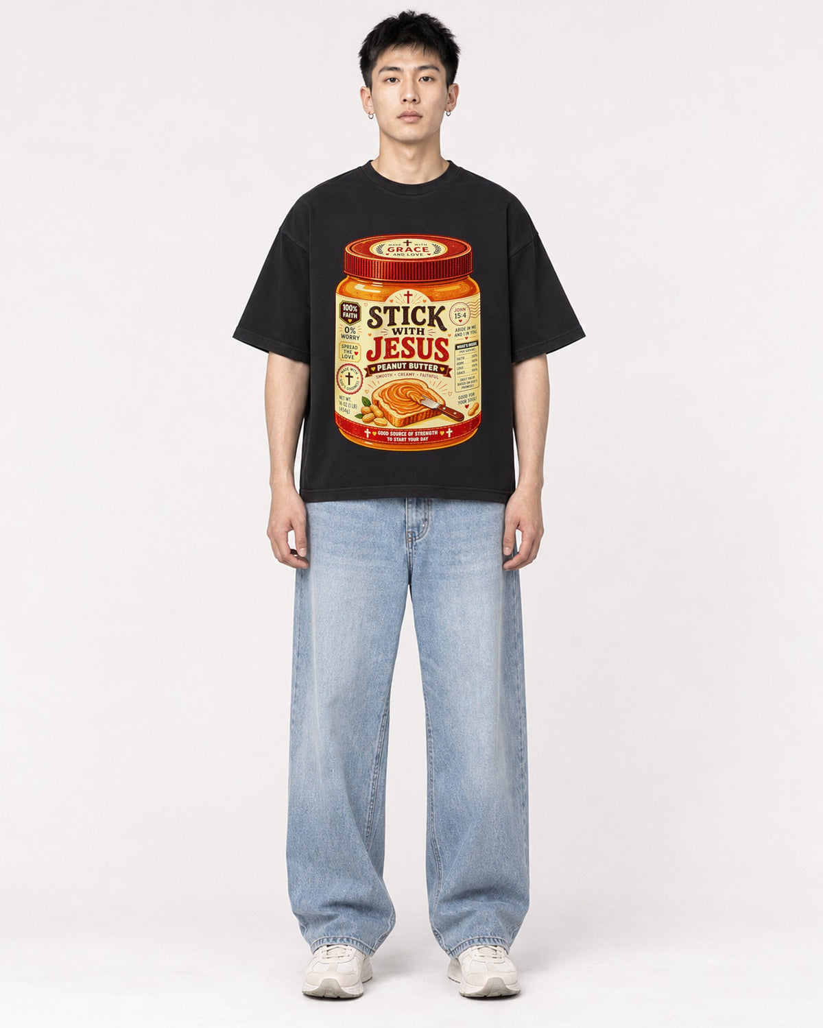 Mockup Boxy Heavyweight Tee Black male full-body 21