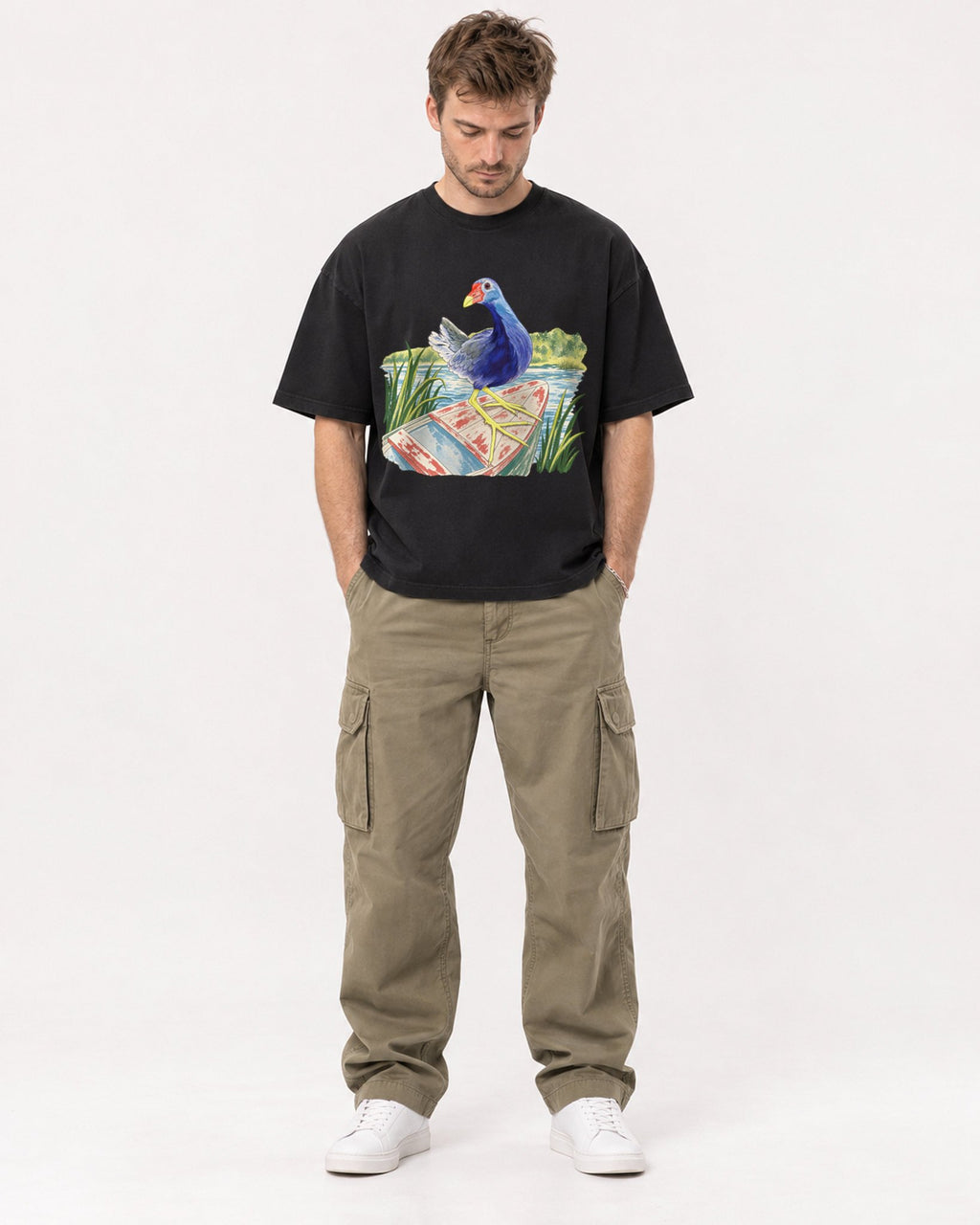 Mockup Boxy Heavyweight Tee Black male full-body 08