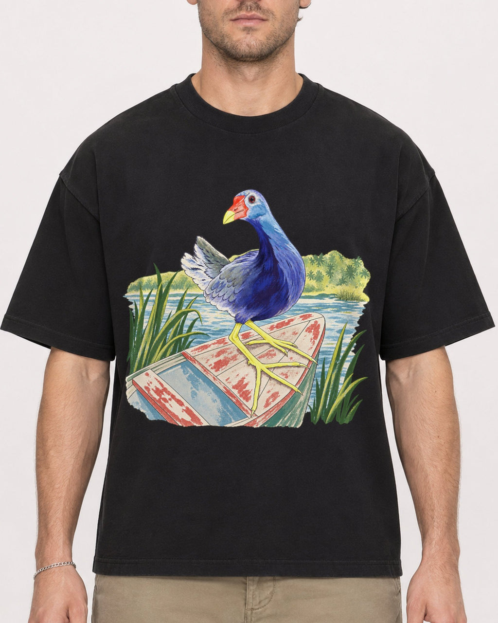 Mockup Boxy Heavyweight Tee Black male close-up 08