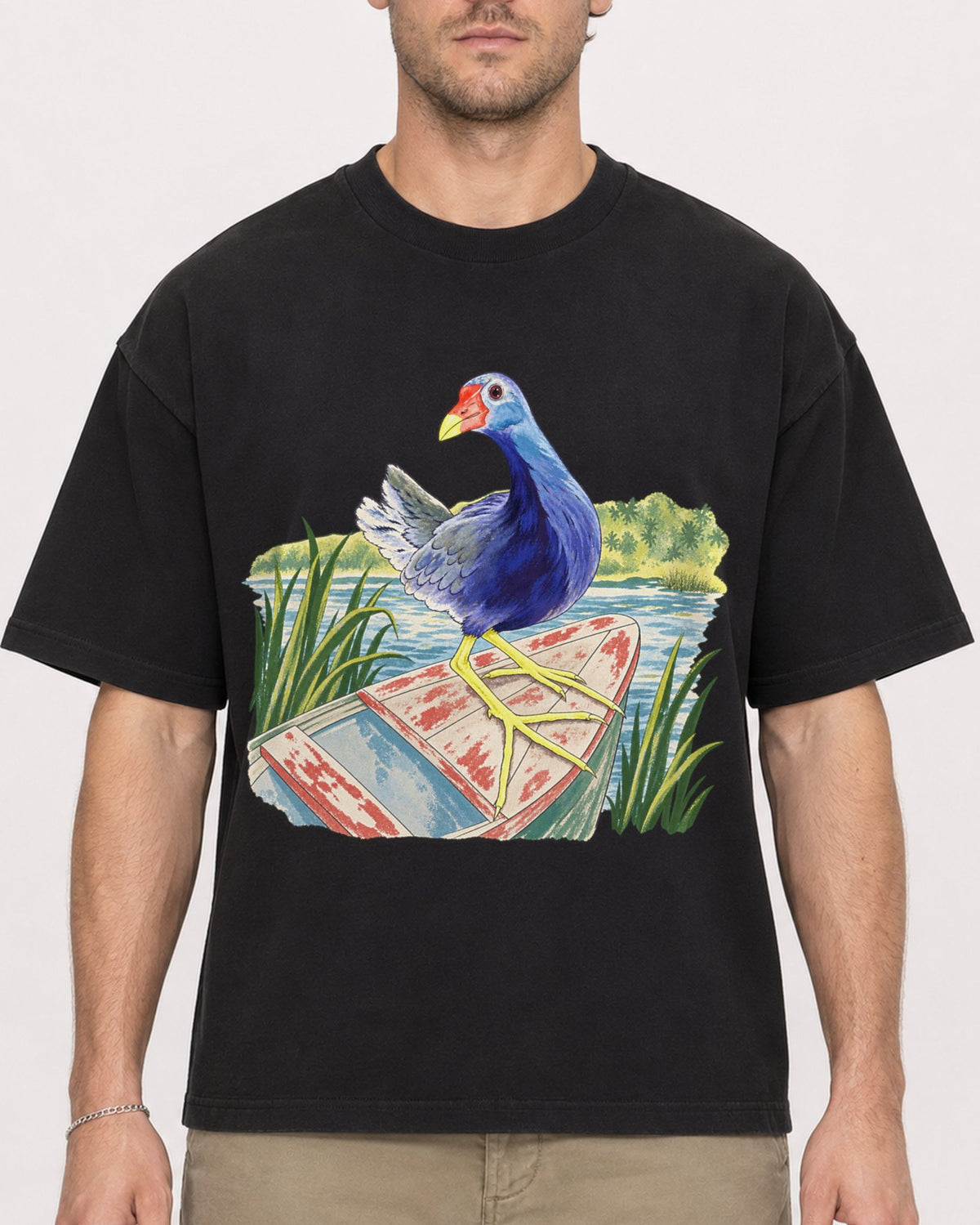 Mockup Boxy Heavyweight Tee Black male close-up 08