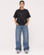 Mockup Boxy Heavyweight Tee Black female full-body 16