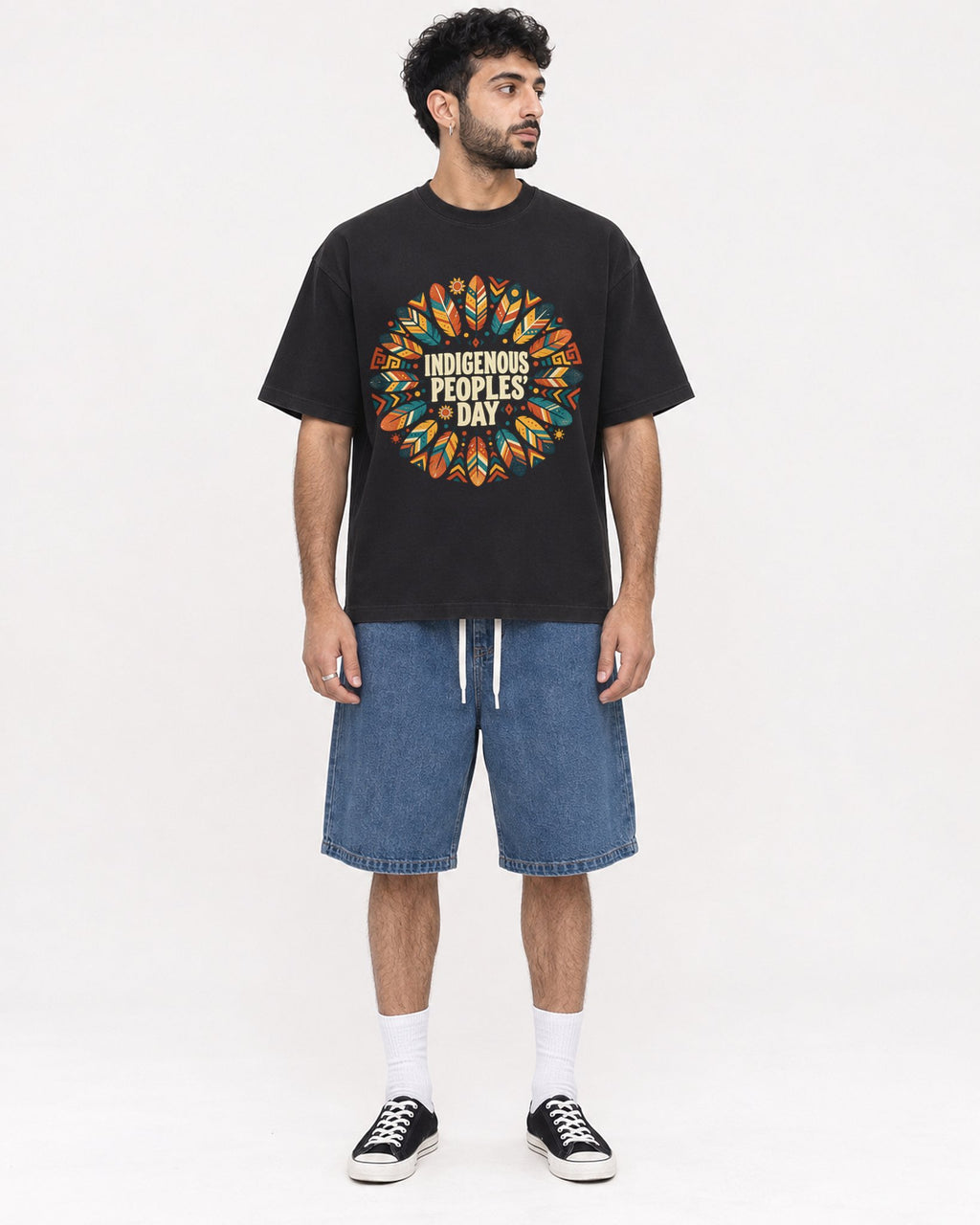 Mockup Boxy Heavyweight Tee Black male full-body 07