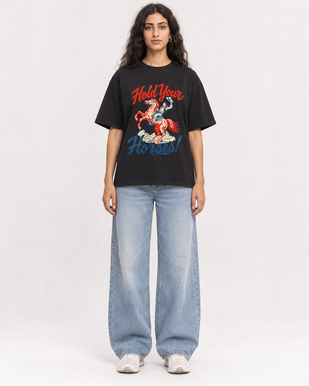 Mockup Boxy Heavyweight Tee Black female full-body 07