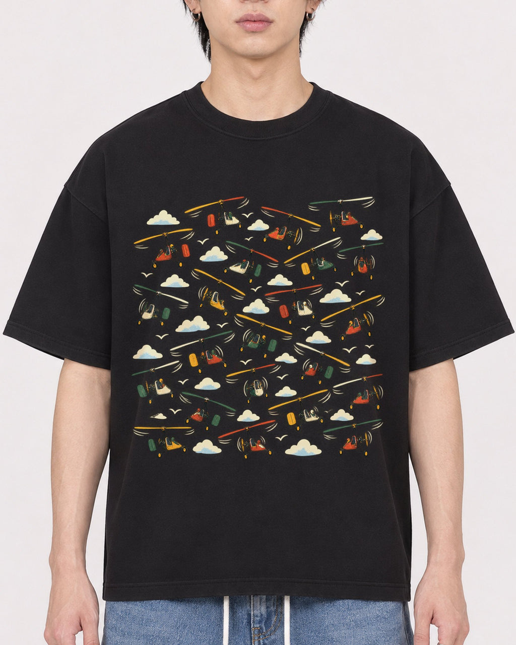 Mockup Boxy Heavyweight Tee Black male close-up 11