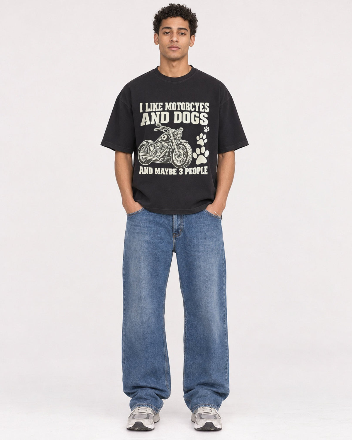 Mockup Boxy Heavyweight Tee Black male full-body 10