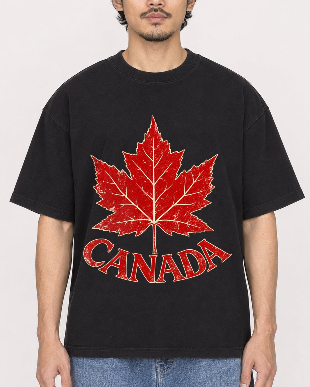 Mockup Boxy Heavyweight Tee Black male close-up 02