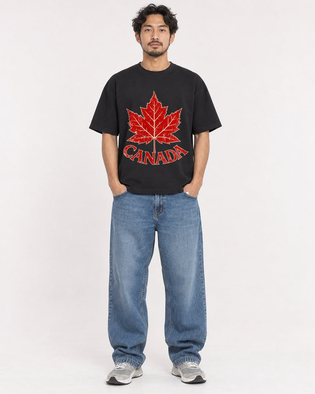 Mockup Boxy Heavyweight Tee Black male full-body 02