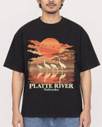 Mockup Boxy Heavyweight Tee Black male close-up 02