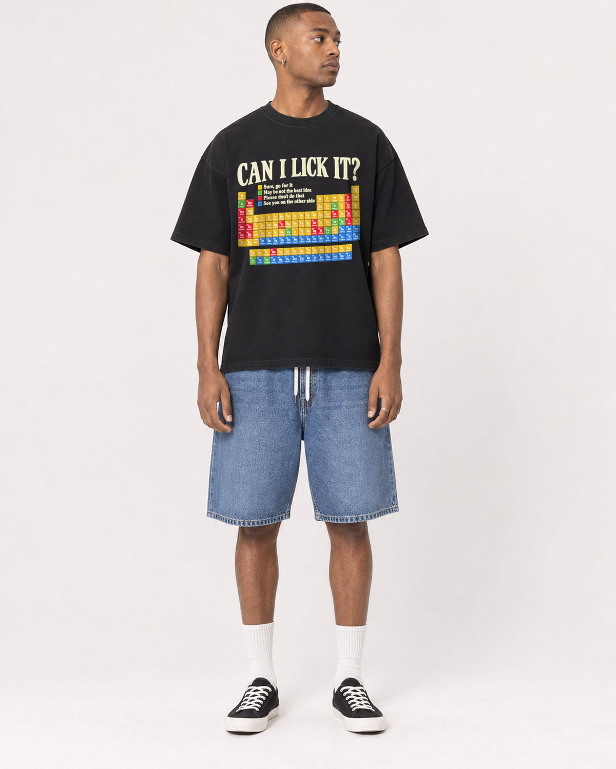 Mockup Boxy Heavyweight Tee Black male full-body 35
