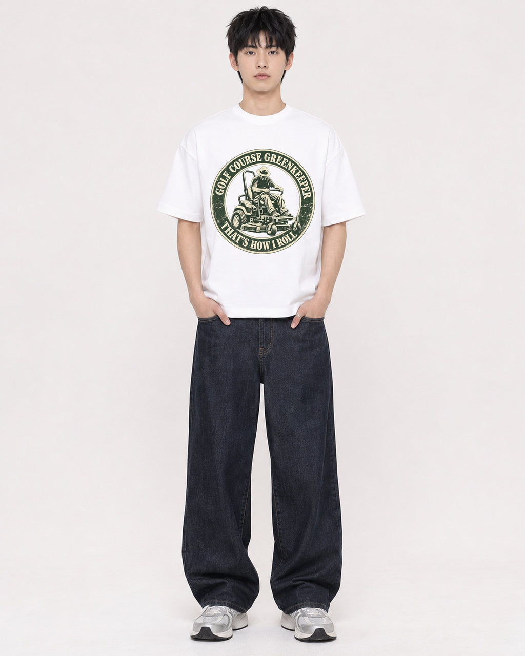 Mockup Boxy Heavyweight Tee White male full-body 01