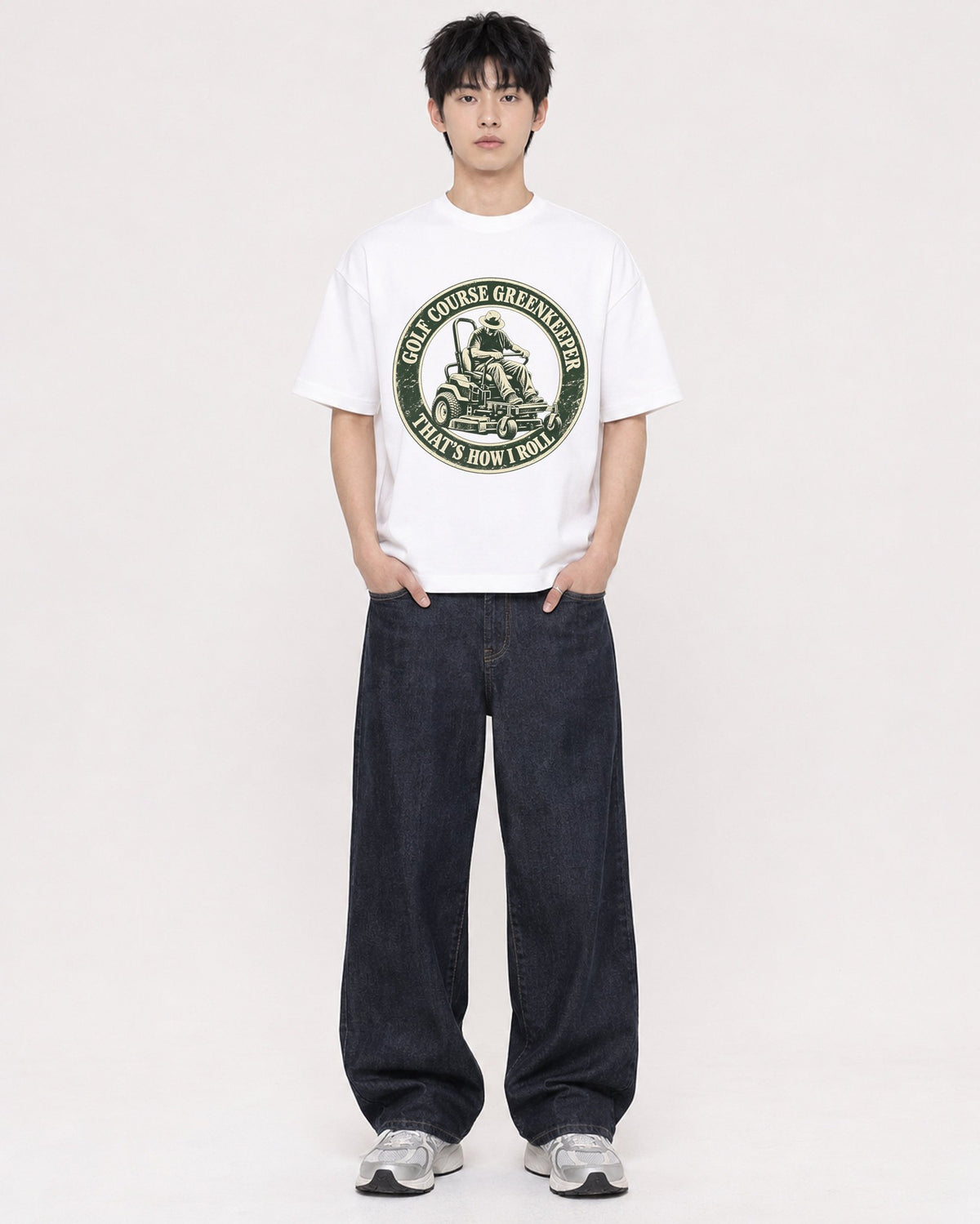 Mockup Boxy Heavyweight Tee White male full-body 01