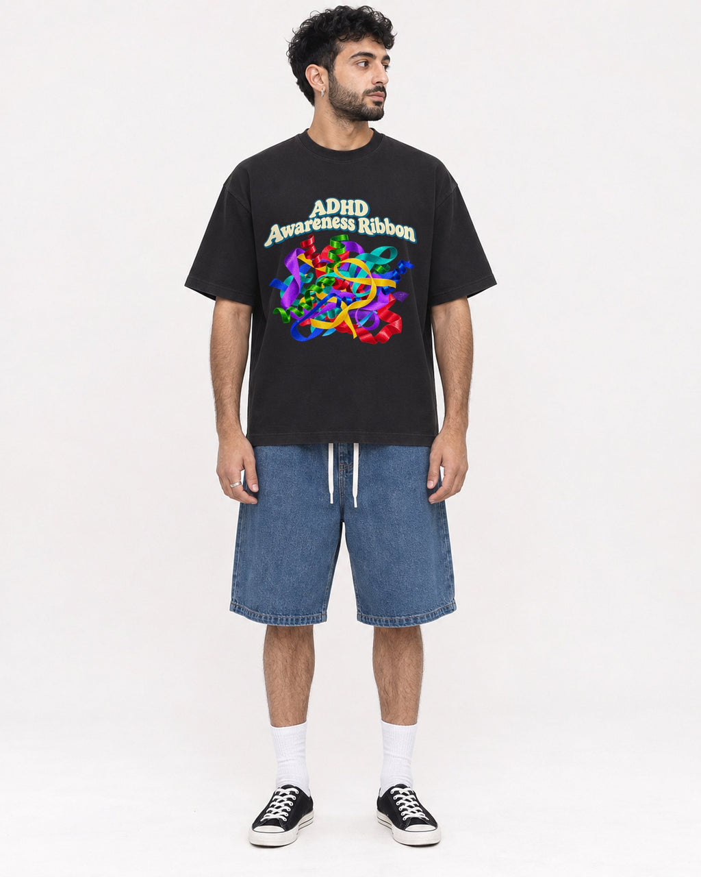 Mockup Boxy Heavyweight Tee Black male full-body 07