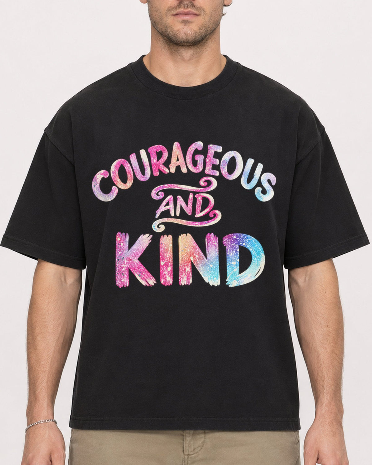 Mockup Boxy Heavyweight Tee Black male close-up 08