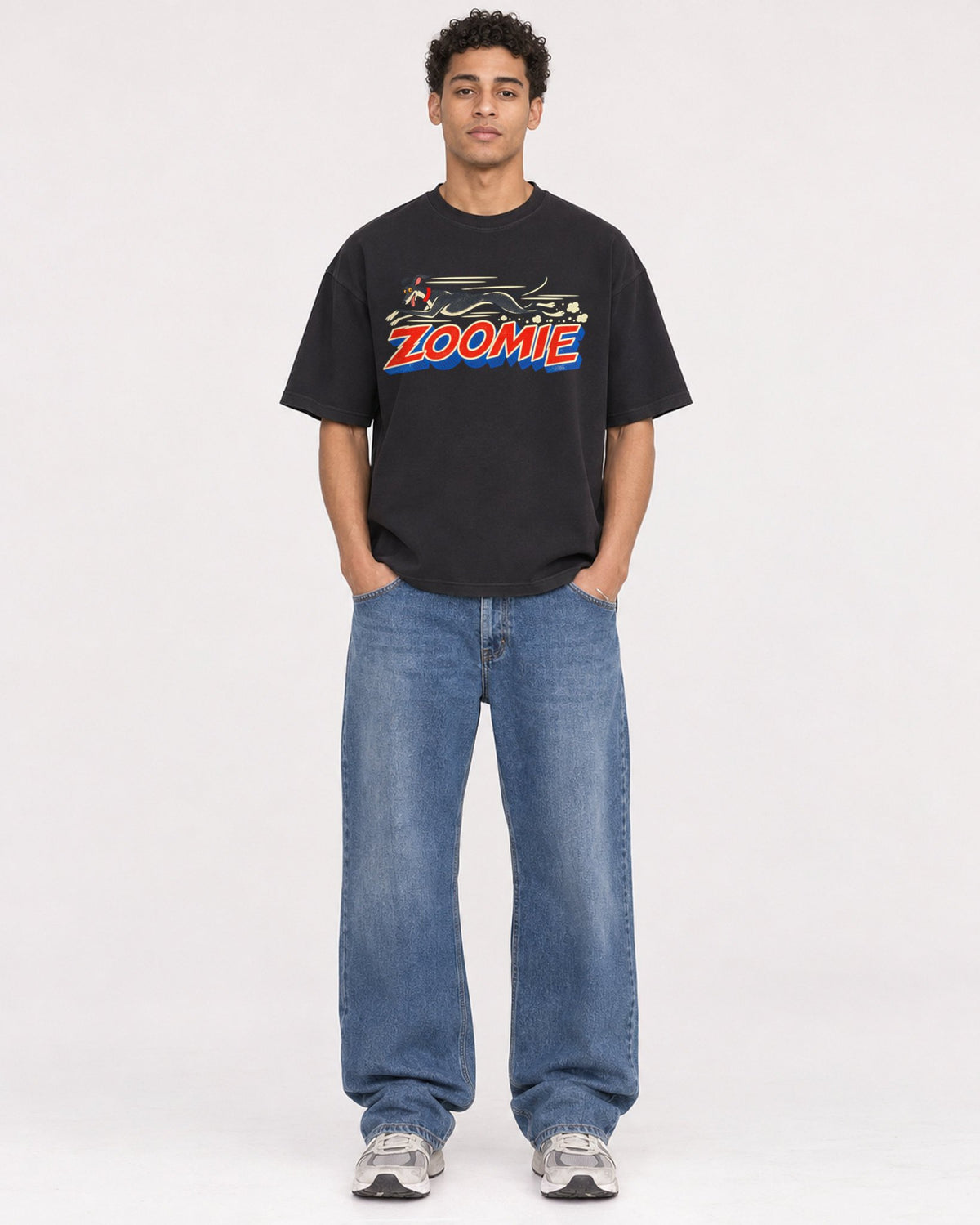 Mockup Boxy Heavyweight Tee Black male full-body 10