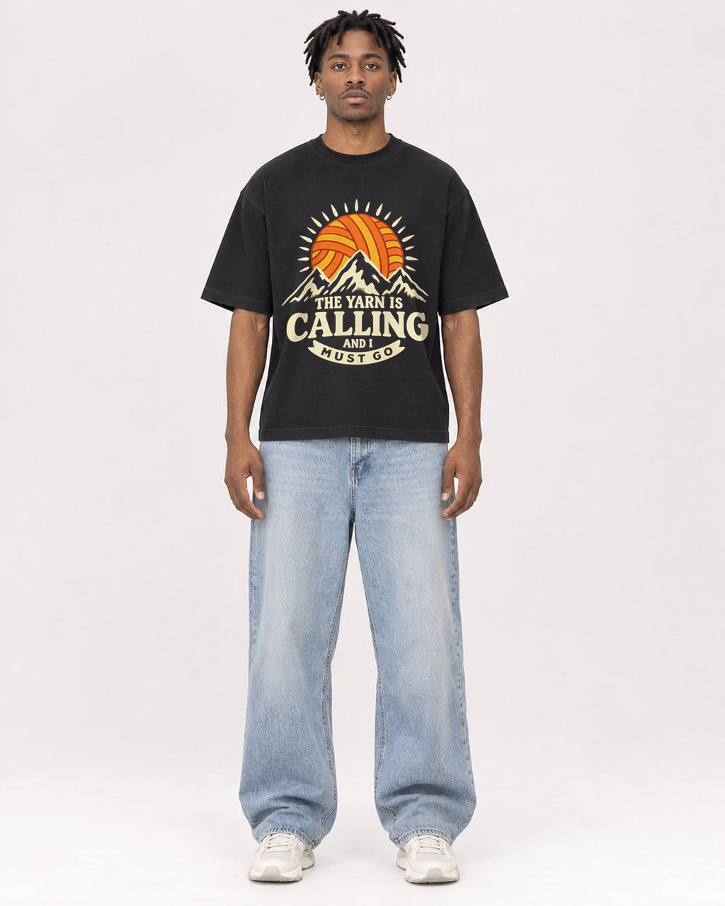 Mockup Boxy Heavyweight Tee Black male full-body 05