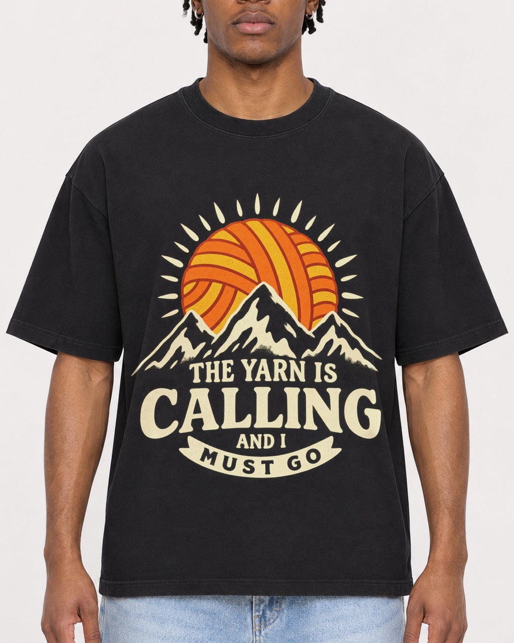 Mockup Boxy Heavyweight Tee Black male close-up 05
