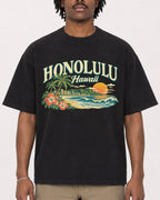 Mockup Boxy Heavyweight Tee Black male close-up 04