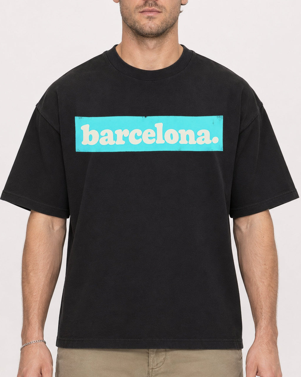 Mockup Boxy Heavyweight Tee Black male close-up 08