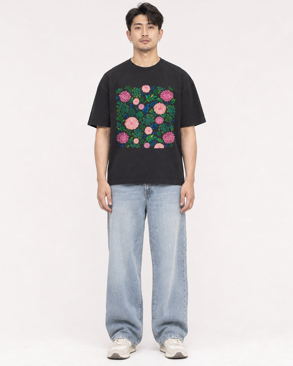 Mockup Boxy Heavyweight Tee Black male full-body 13
