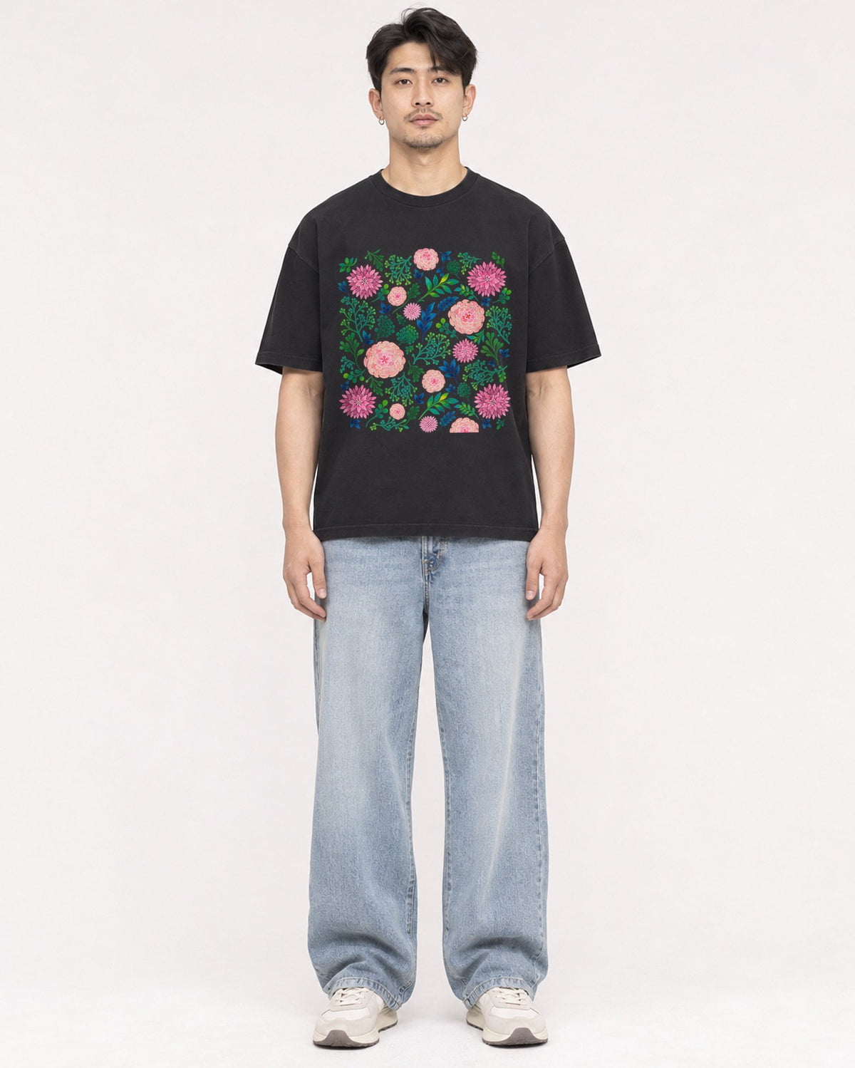 Mockup Boxy Heavyweight Tee Black male full-body 13
