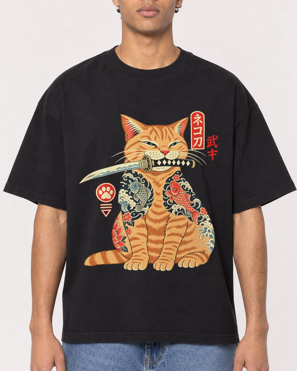 Mockup Boxy Heavyweight Tee Black male close-up 10
