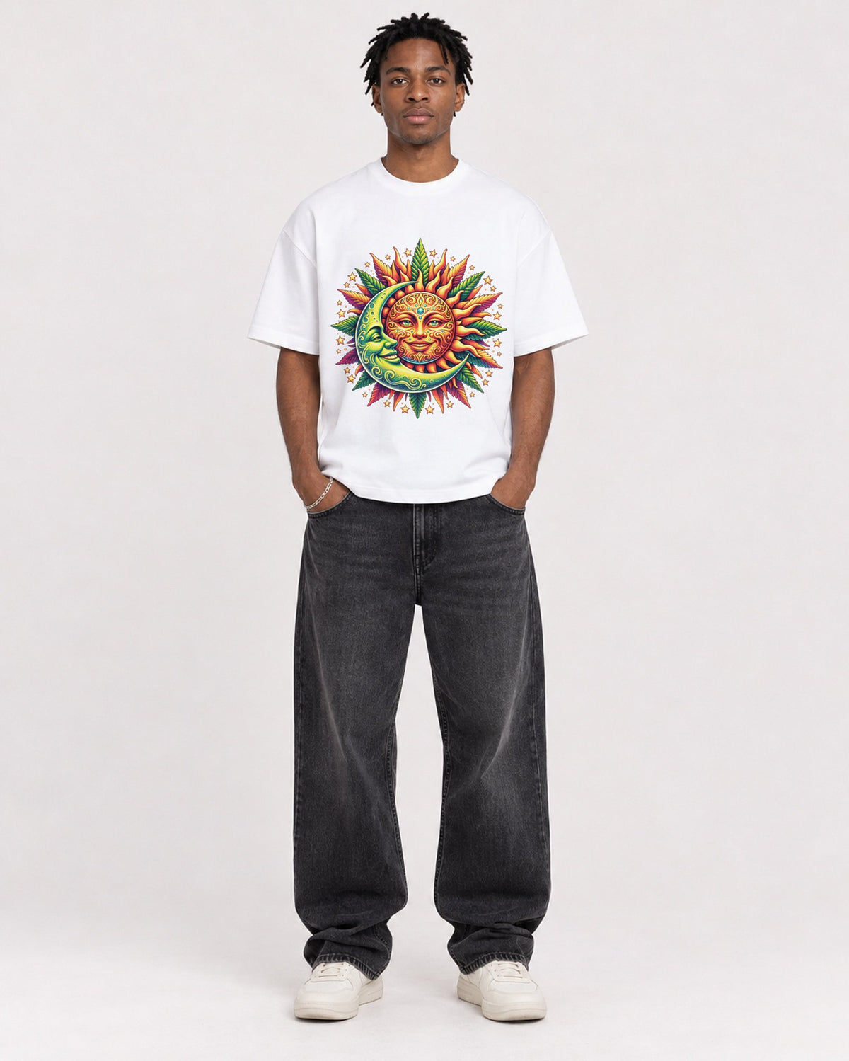 Mockup Boxy Heavyweight Tee White male full-body 05