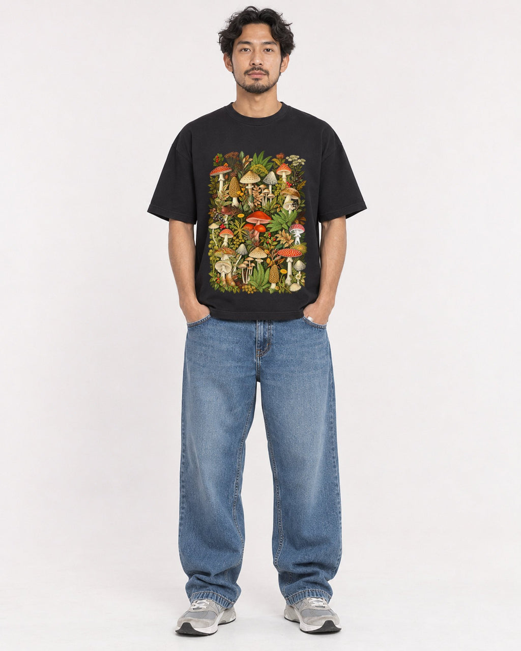 Mockup Boxy Heavyweight Tee Black male full-body 02
