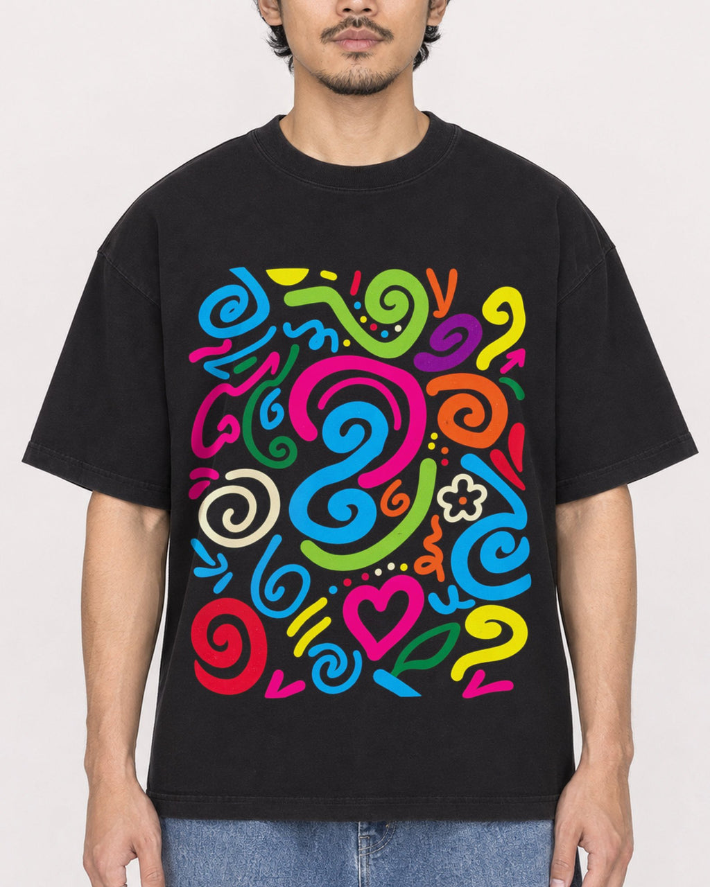 Mockup Boxy Heavyweight Tee Black male close-up 02