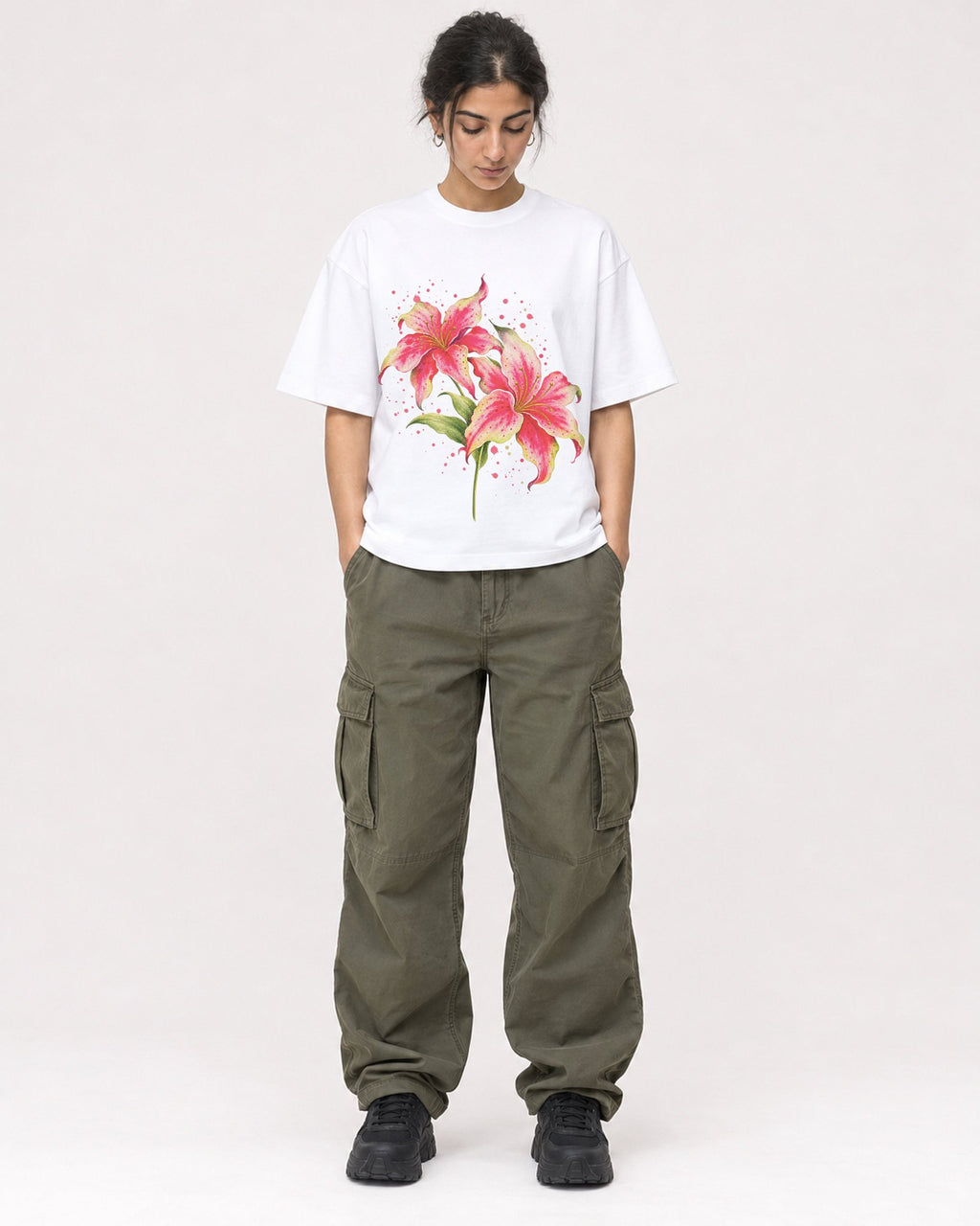 Mockup Boxy Heavyweight Tee White female full-body 17