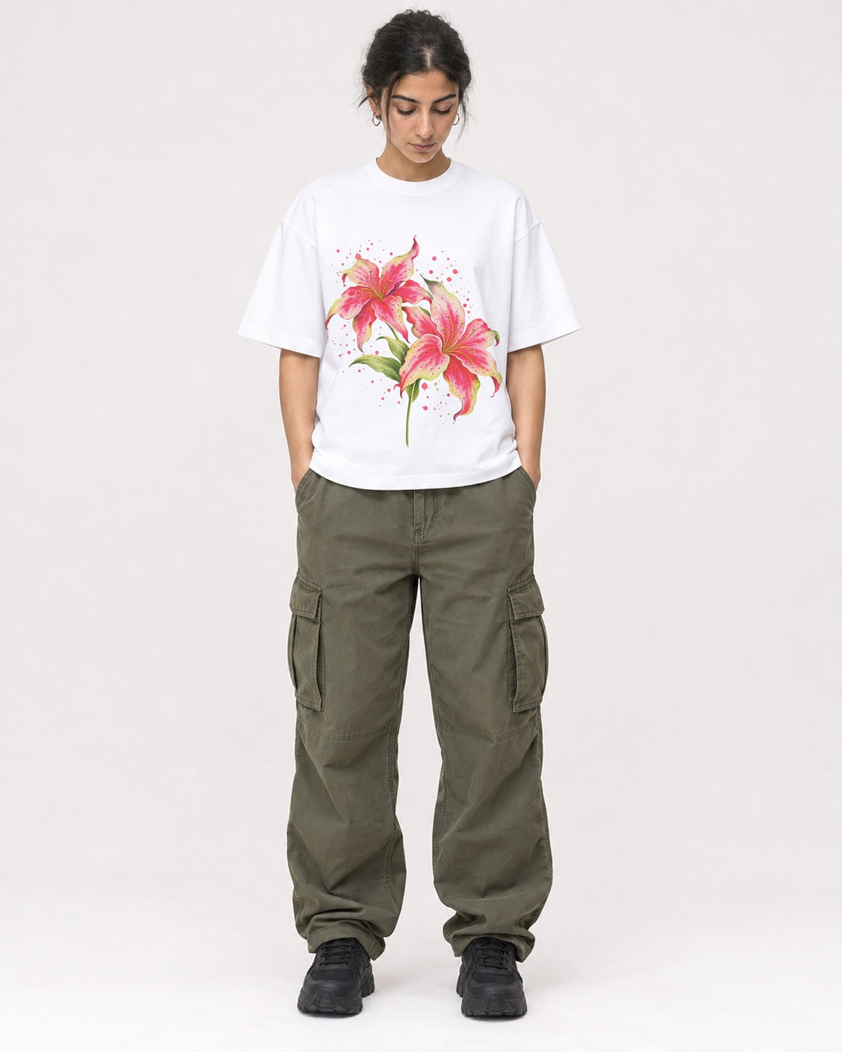 Mockup Boxy Heavyweight Tee White female full-body 17