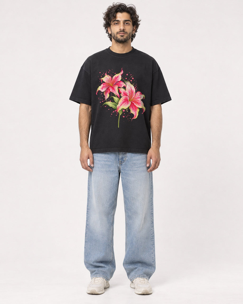 Mockup Boxy Heavyweight Tee Black male full-body 17