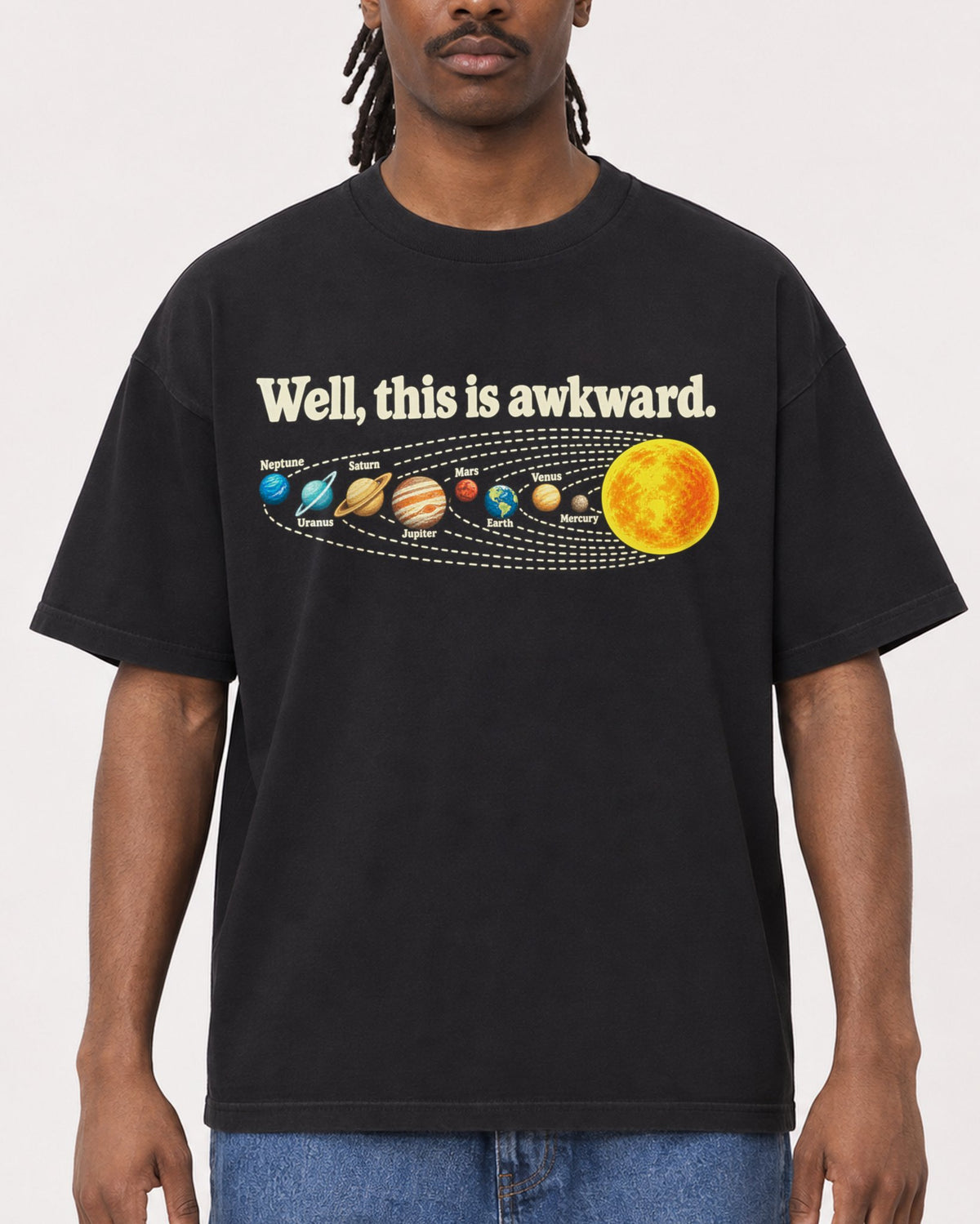 Mockup Boxy Heavyweight Tee Black male close-up 34