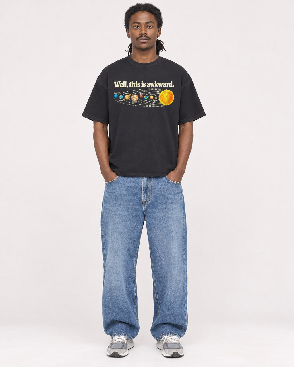 Mockup Boxy Heavyweight Tee Black male full-body 34