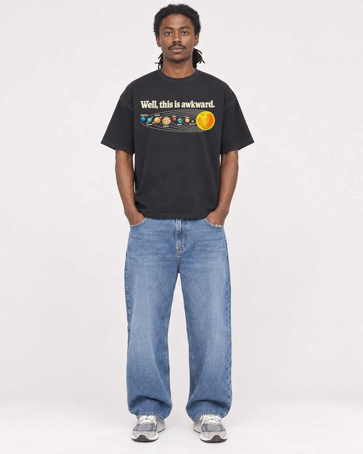 Mockup Boxy Heavyweight Tee Black male full-body 34