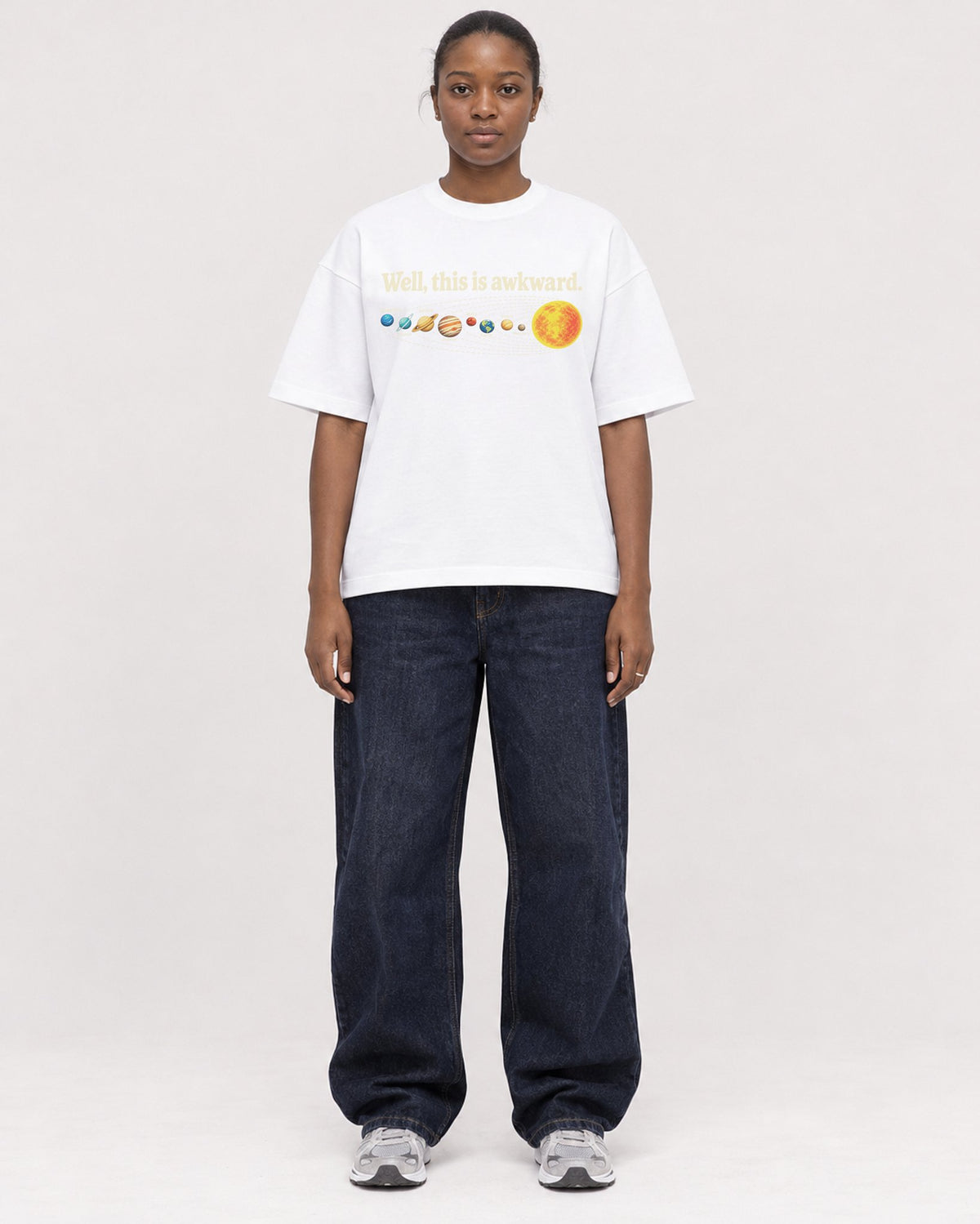 Mockup Boxy Heavyweight Tee White female full-body 34