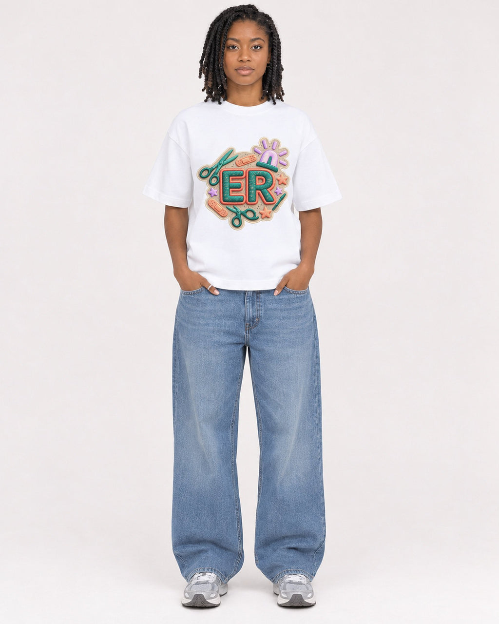 Mockup Boxy Heavyweight Tee White female full-body 15