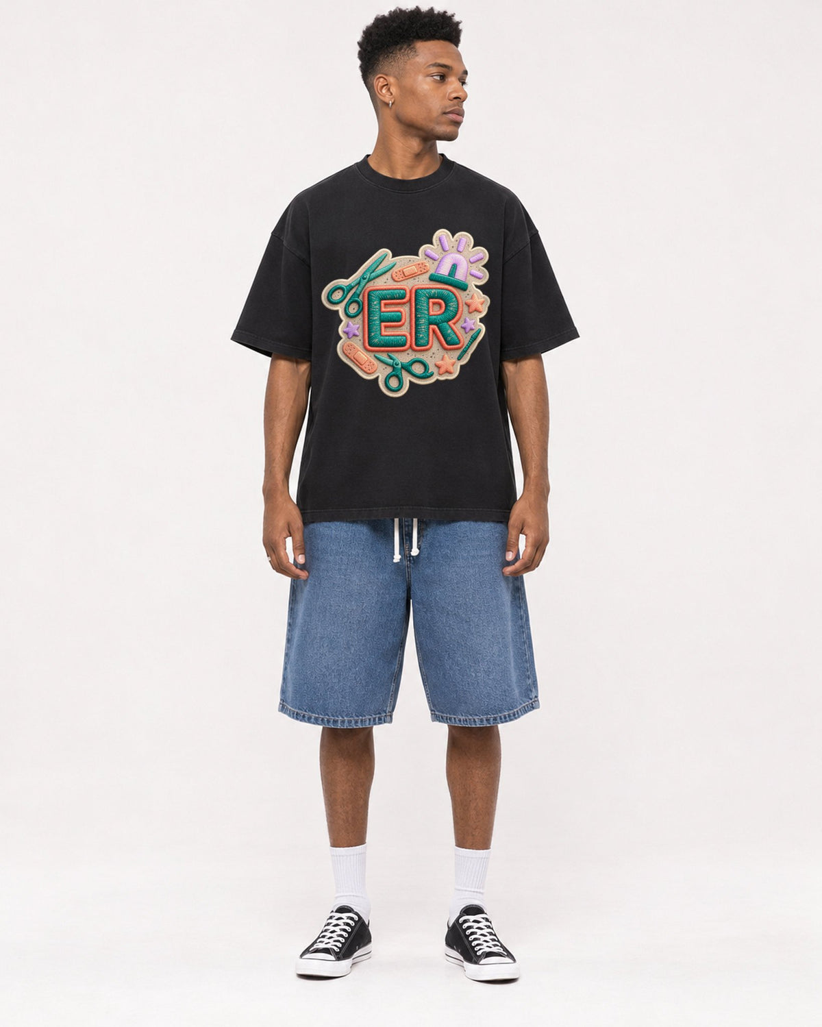 Mockup Boxy Heavyweight Tee Black male full-body 15