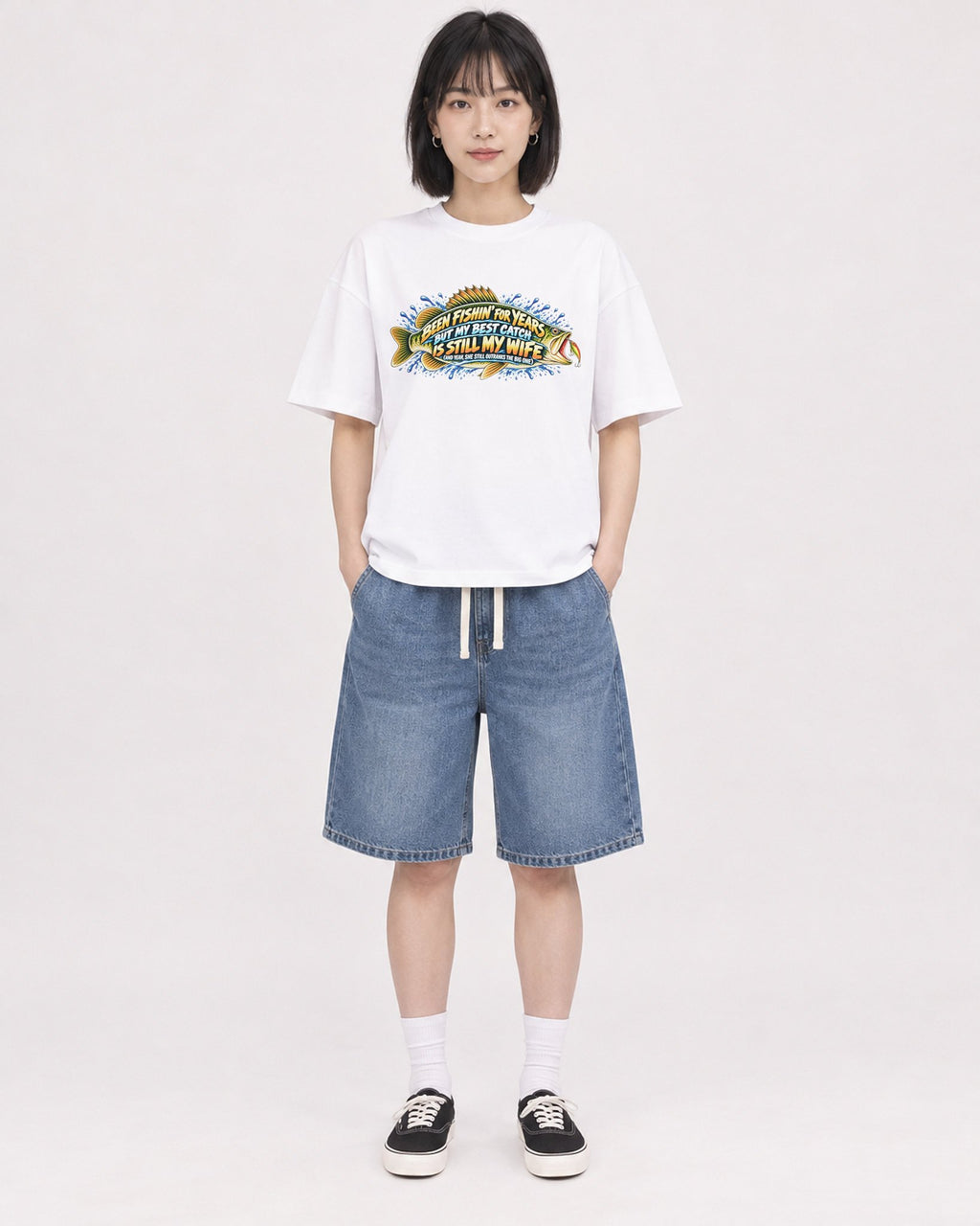 Mockup Boxy Heavyweight Tee White female full-body 11