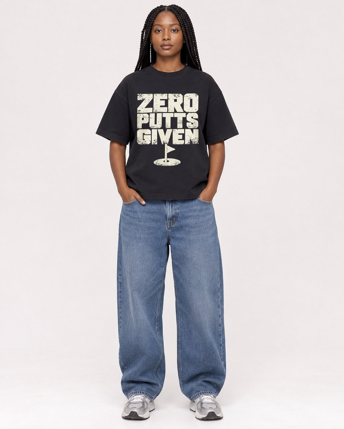 Mockup Boxy Heavyweight Tee Black female full-body 04
