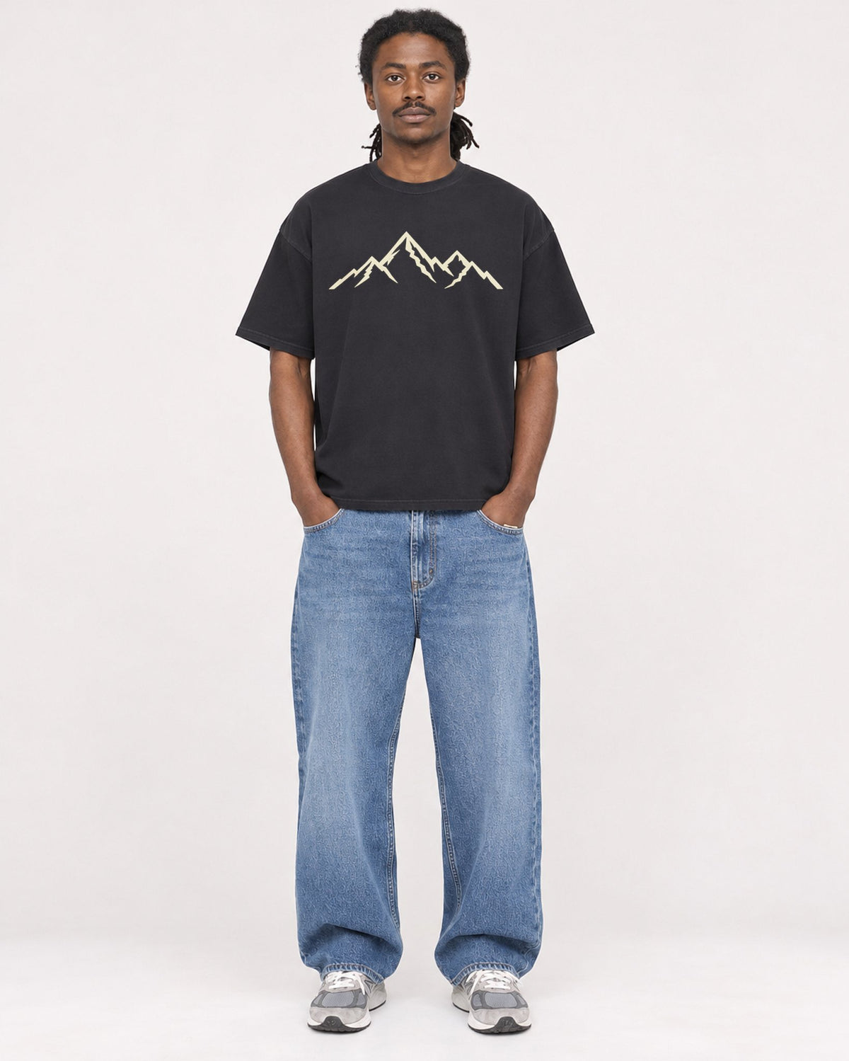 Mockup Boxy Heavyweight Tee Black male full-body 34