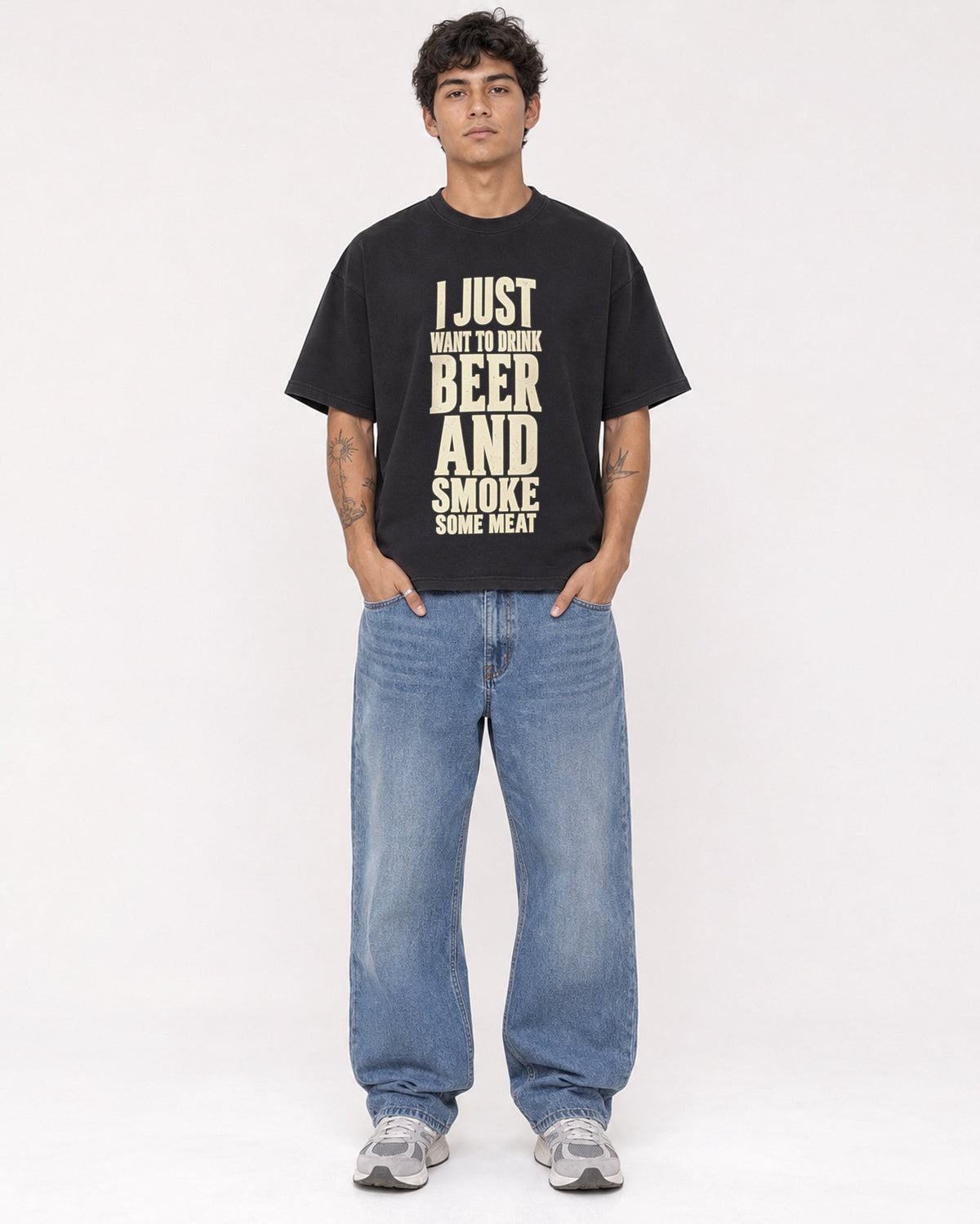 Mockup Boxy Heavyweight Tee Black male full-body 06
