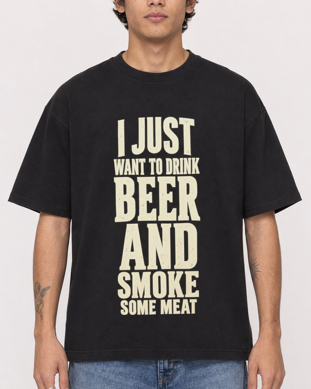 Mockup Boxy Heavyweight Tee Black male close-up 06