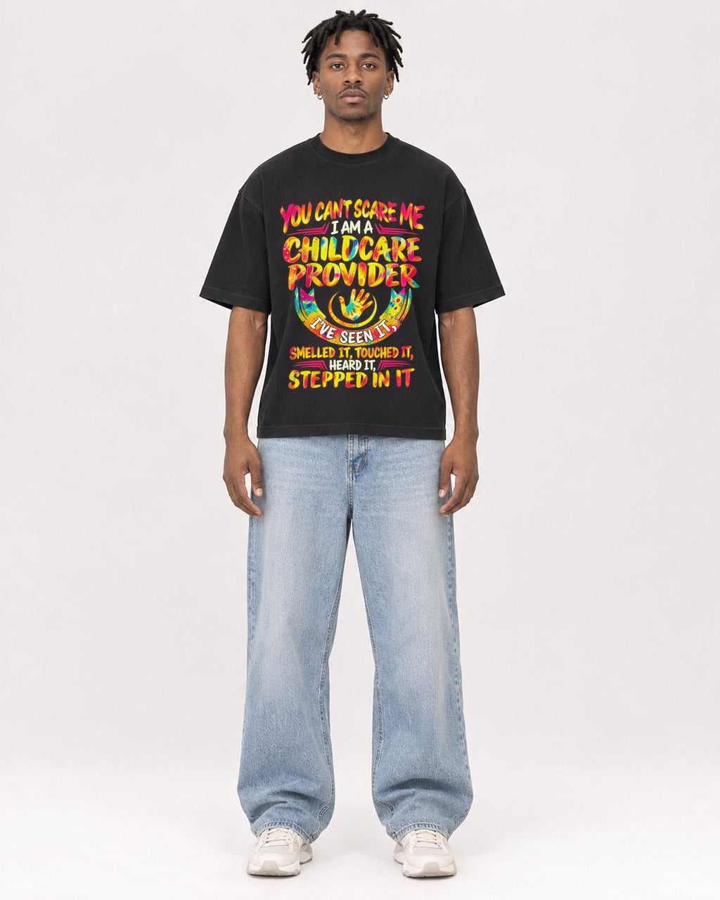 Mockup Boxy Heavyweight Tee Black male full-body 05