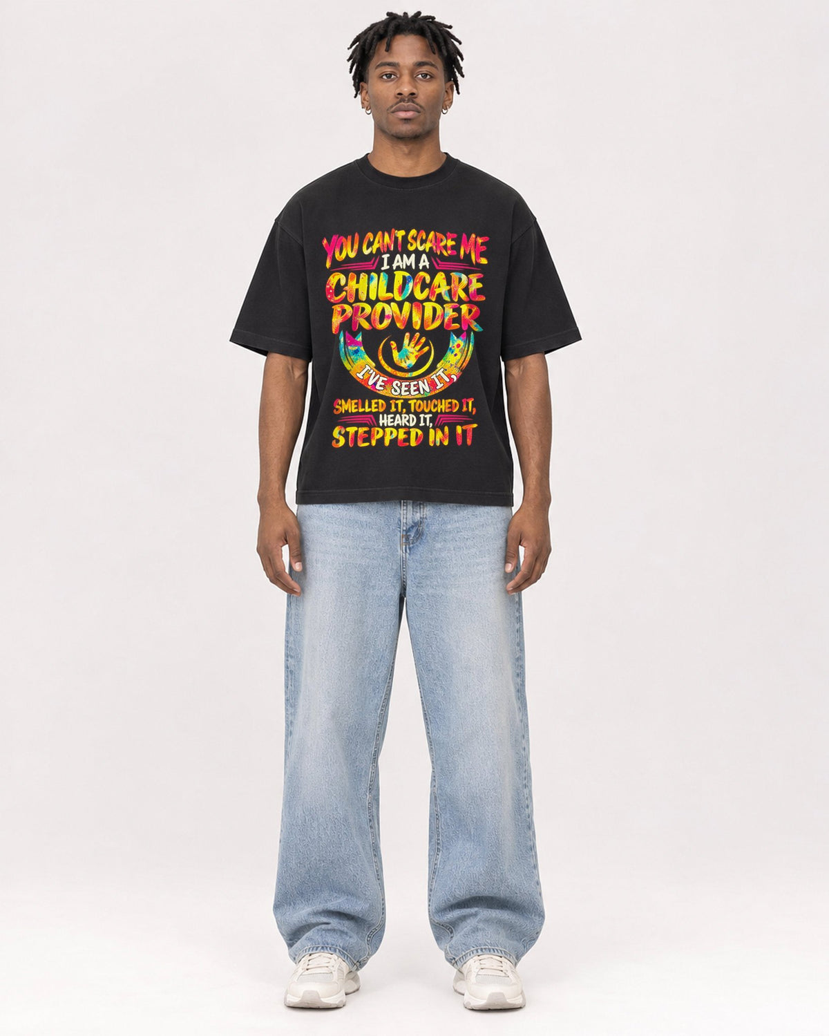 Mockup Boxy Heavyweight Tee Black male full-body 05